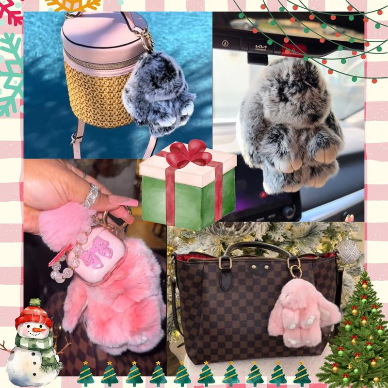 Bunnylulu Handmade Fluffy Bunny Pompom Keychain with Designed Tin Box, – Cute Eater Basket Gift, Travel Accessory & Birthday Present for Girls & Women