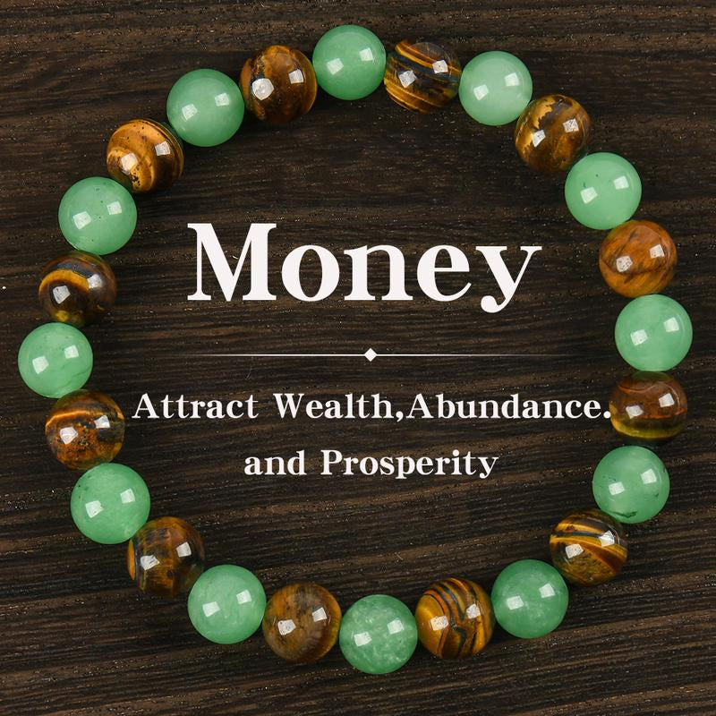 1Pc Arpurraina Money Attraction Bracelet with Green Aventurine & Tiger Eye - Blue Friendship Bracelet Beaded Jewelry Protection Bracelet Encouragement Gift Fashion Artificial Bracelet of the Day Colorblock Beaded Crystal Bracelet
