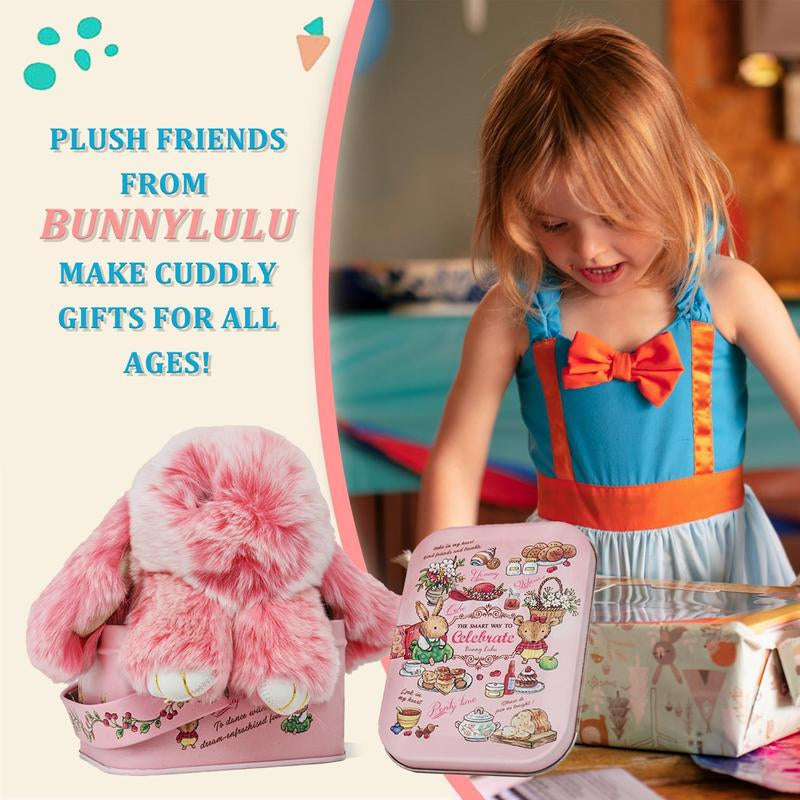 Bunnylulu Handmade Fluffy Bunny Pompom Keychain with Designed Tin Box, – Cute Eater Basket Gift, Travel Accessory & Birthday Present for Girls & Women