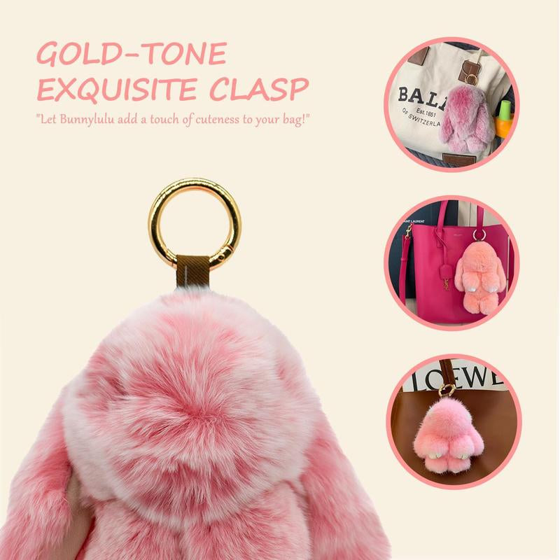 Bunnylulu Handmade Fluffy Bunny Pompom Keychain with Designed Tin Box, – Cute Eater Basket Gift, Travel Accessory & Birthday Present for Girls & Women