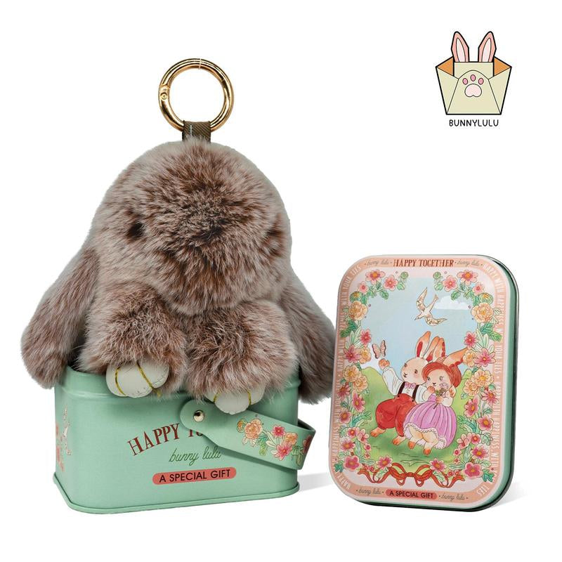 【Bunnylulu】Soft Plush Bunny Keychain – Comfort Toy in Tin Box, Easter Stress Relief Gift for Kids, Teens & Friends