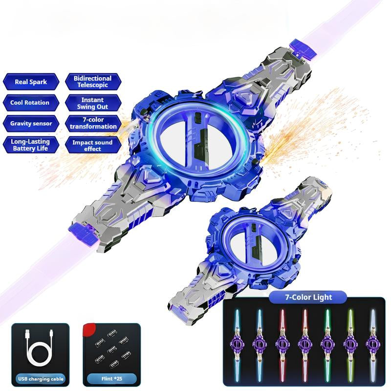 DKD Upgraded Sparkblade Spinning Dual-Blade LED Lightsaber Toy, Real Spark Cyberpunk Design 39" RGB Light-Up Prop for Cosplay, Raves & Festivals, Durable Collectible, US in Stock, Valentine’S Gift Idea