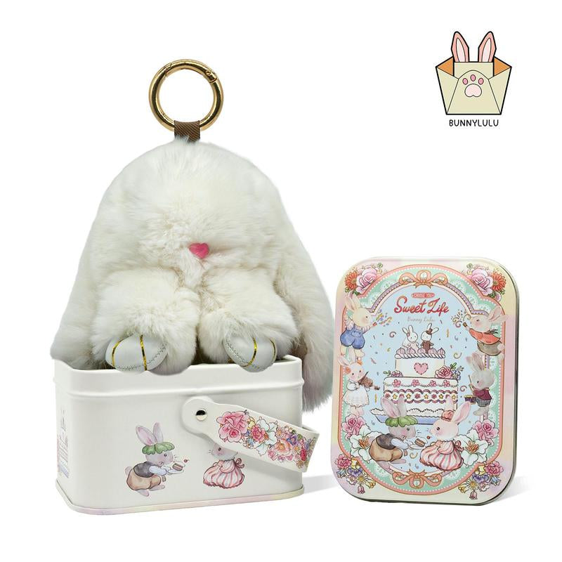 【Bunnylulu】Soft Plush Bunny Keychain – Comfort Toy in Tin Box, Easter Stress Relief Gift for Kids, Teens & Friends