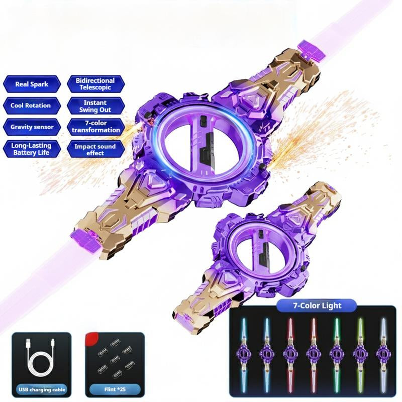 DKD Upgraded Sparkblade Spinning Dual-Blade LED Lightsaber Toy, Real Spark Cyberpunk Design 39" RGB Light-Up Prop for Cosplay, Raves & Festivals, Durable Collectible, US in Stock, Valentine’S Gift Idea